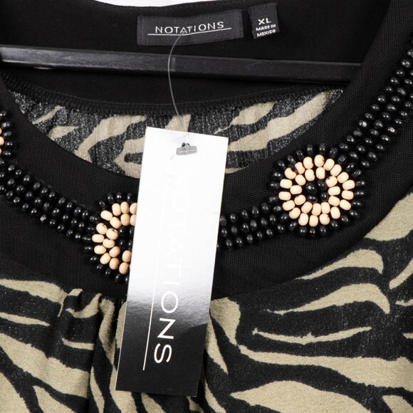 Notations Tank Top XL Women NEW Zebra Print Beads Floral Green Sleeveless Blouse - Picture 5 of 6